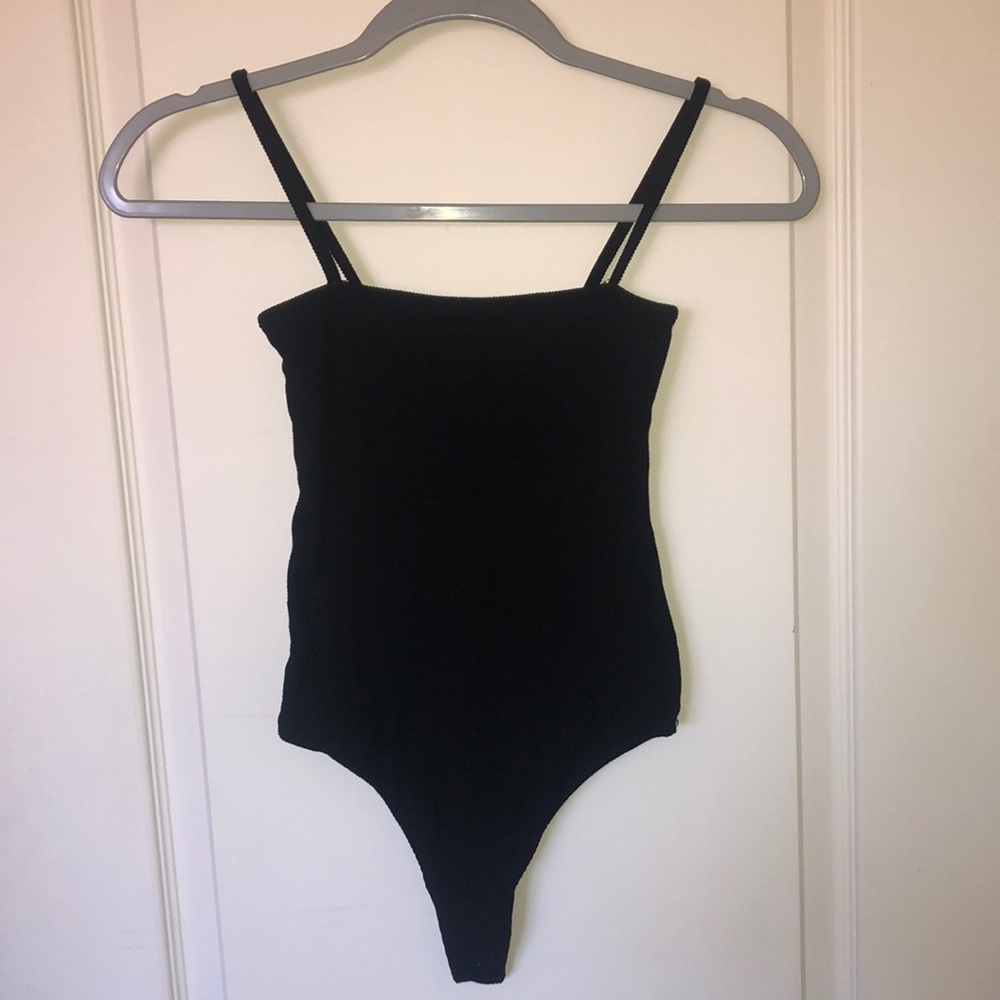 Brandy Melville Black Ribbed Square Neck Bodysuit